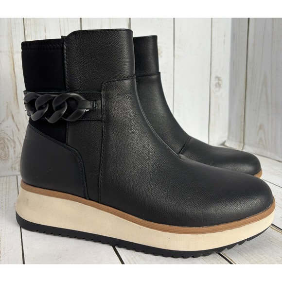 Clarks Shoes - Clarks Zylah Rose Womens Black Leather Chain Wedge Ankle Boots Size 7M
